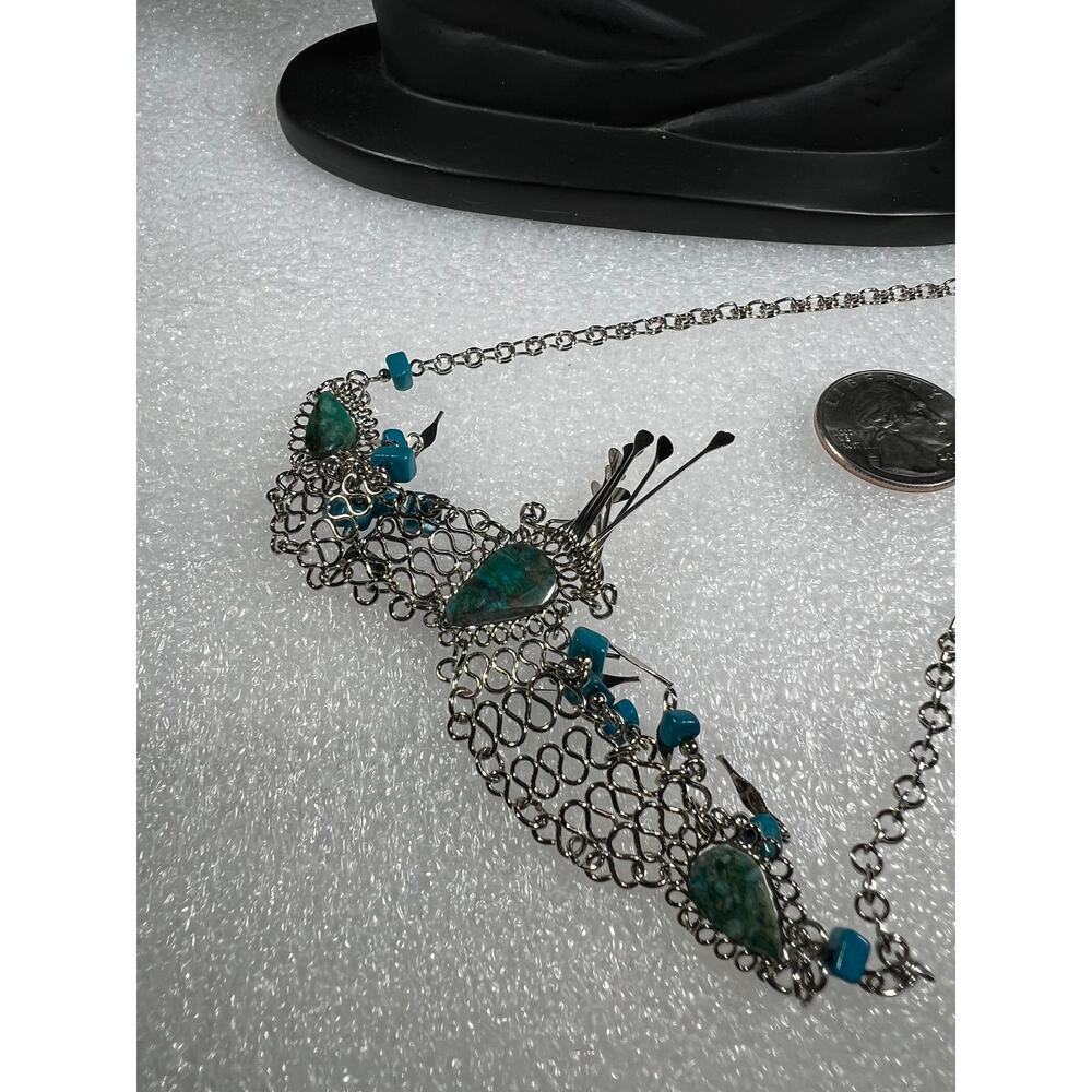 Vintage Natural Stone Hand Crafted Wire Wrap Necklace 80s 90s Southwestern Look - Picture 15 of 16